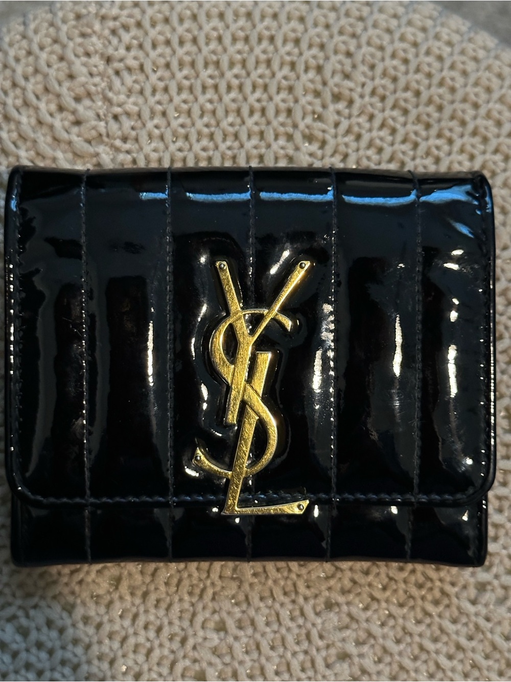 Authentic Saint Laurent Black Patent Vicky
Quilted Logo Wallet